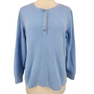 SALE Laura Scott Classic Fit Pullover Thermal Long Sleeve Top Jeweled Buttons M